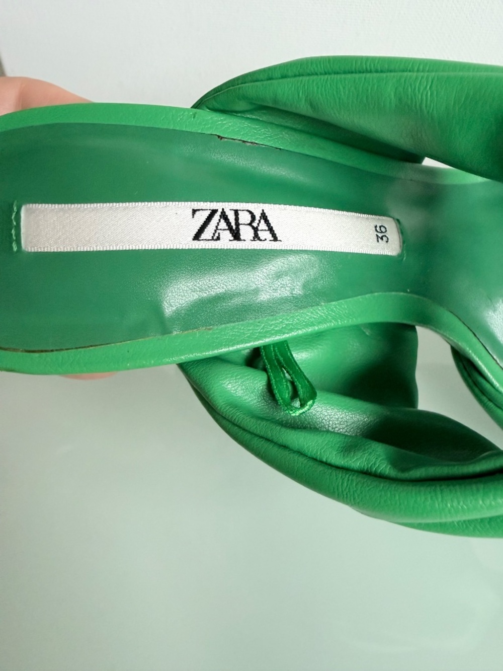 Zara Green Ruched Heeled Sandals Size 36 Double Strap Open Toe - Picture 6 of 11